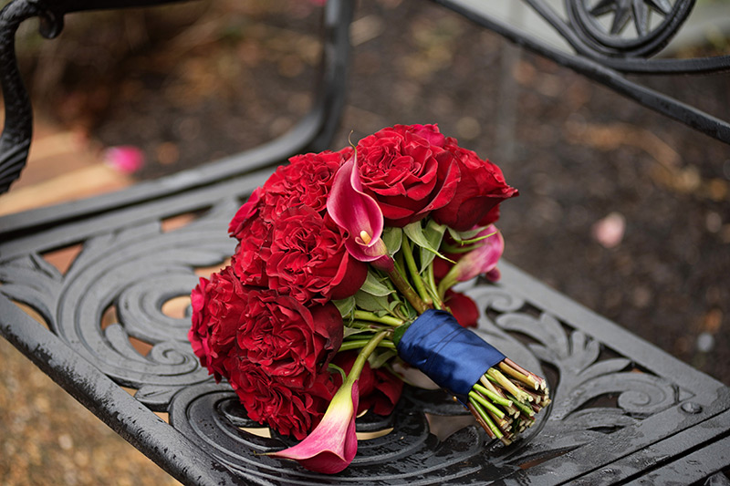 Red flower wedding bouquet
